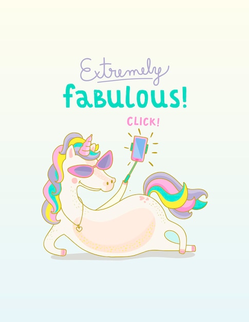 Unicorn Selfie Wand Extremely Fabulous Cute vector illustration