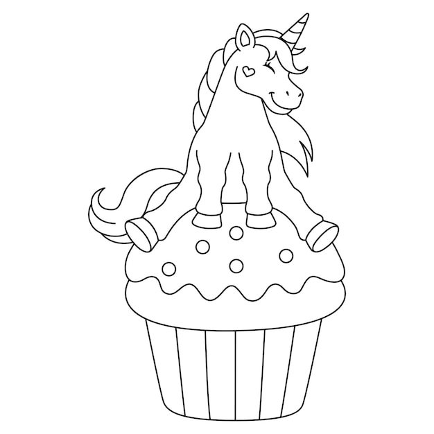 Unicorn Sitting On A Cupcake Coloring Isolated