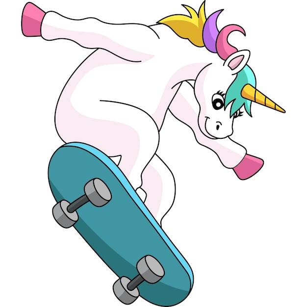 Unicorn Skating On A Skateboard Cartoon Clipart