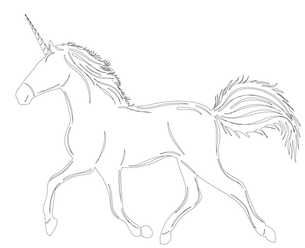 Unicorn sketch on white background outline isolated vector