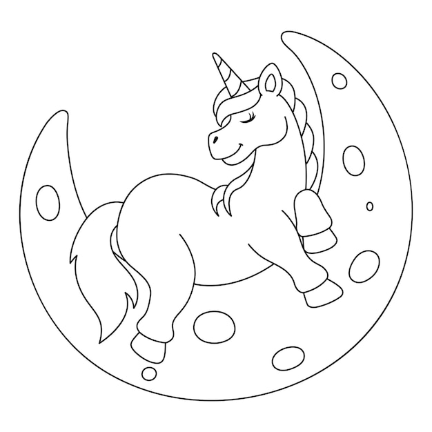 Unicorn Sleeping On The Moon Coloring Isolated