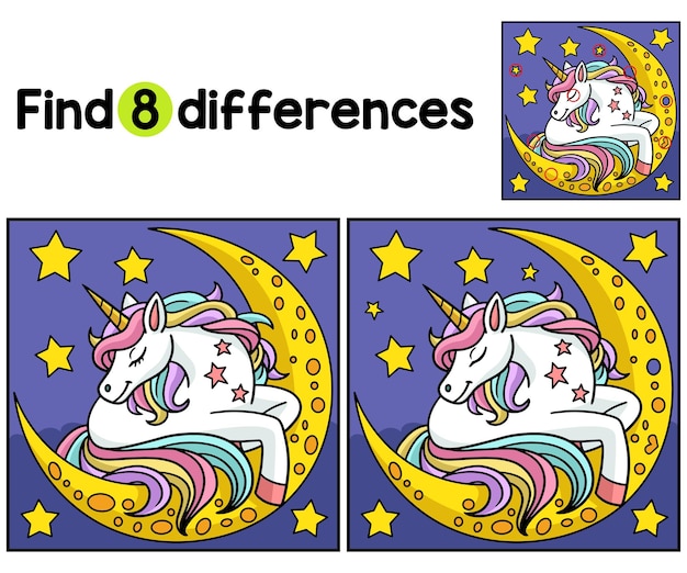 Unicorn Sleeping on the Moon Find The Differences