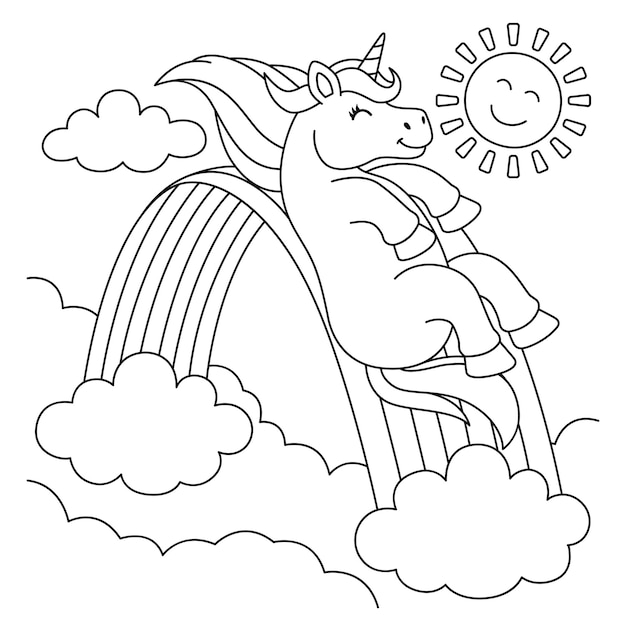 Unicorn Sliding Over The Rainbow Coloring Page