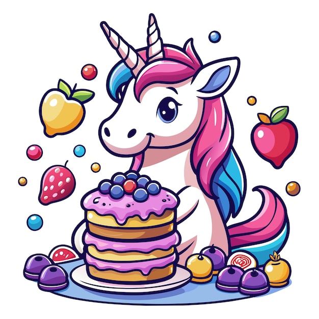 Unicorn sticker for a tshirt with the unicorn balancing a stack of pancakes on its horn