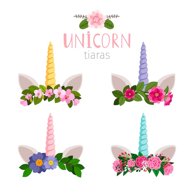 Unicorn tiaras with colored flowers of collection