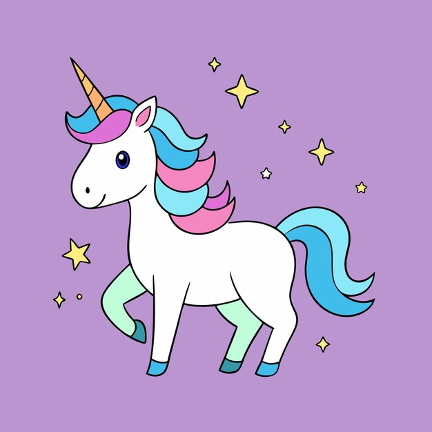 an unicorn with a blue mane and tail with stars on it