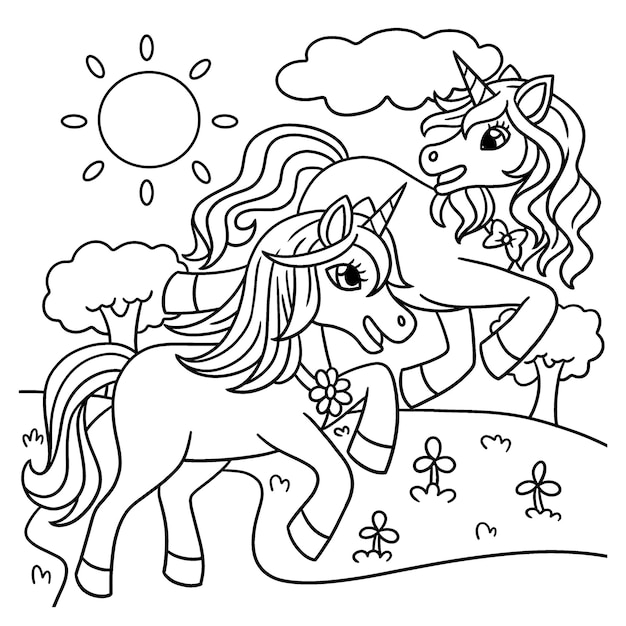 Unicorn With A Friend Coloring Page for Kids