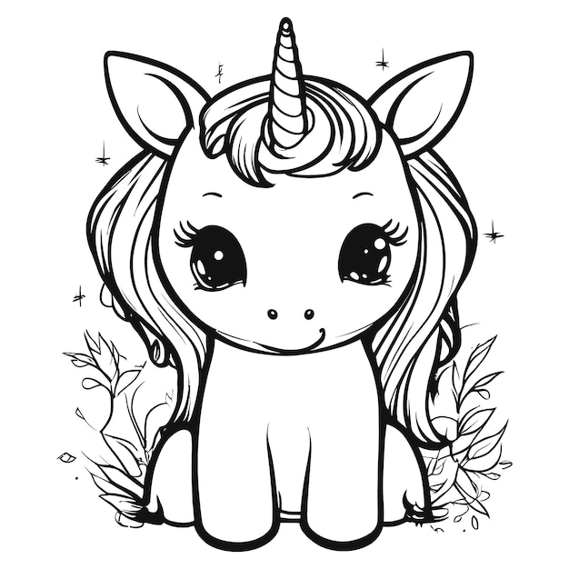 a unicorn with a long mane and long hair is drawn on a white background