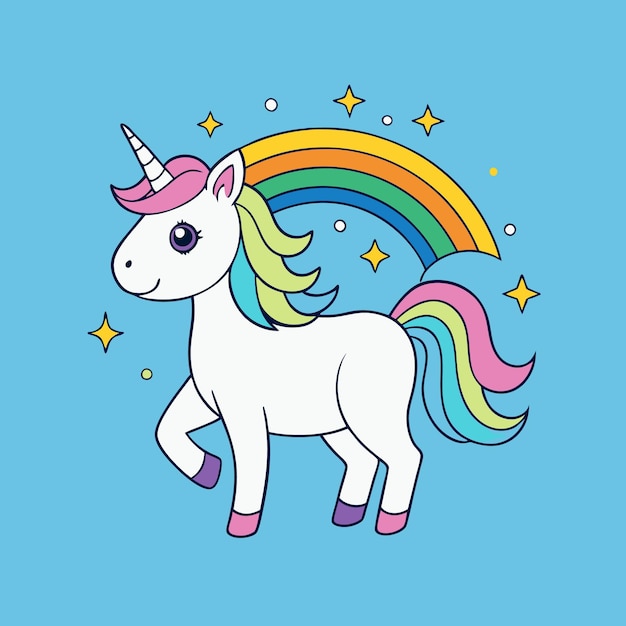 Vector an unicorn with a rainbow on it and the word unicorn on it