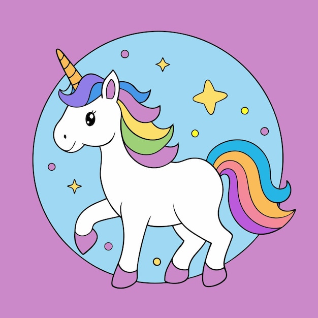 an unicorn with a rainbow on its head and the word unicorn on the purple background