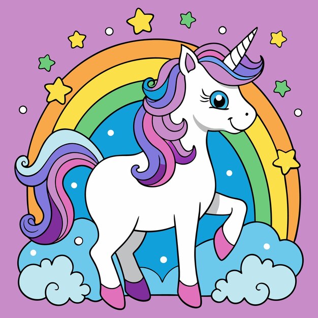 Vector a unicorn with a rainbow and stars on it