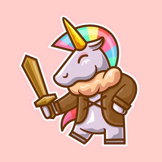 unicorn with wooden sword illustration