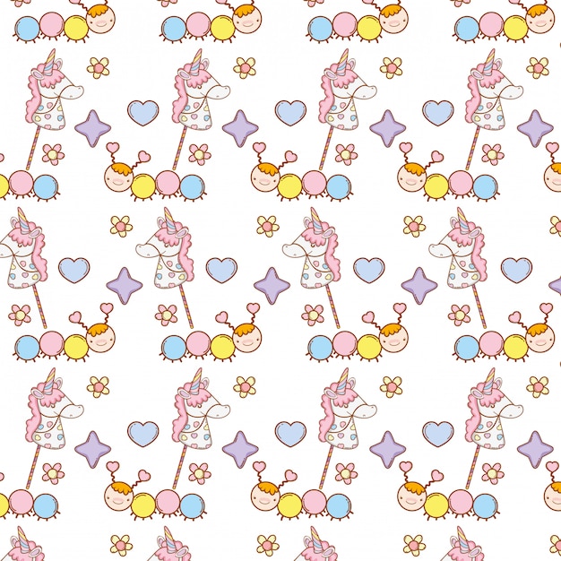 Unicorn and worms cute cartoons background