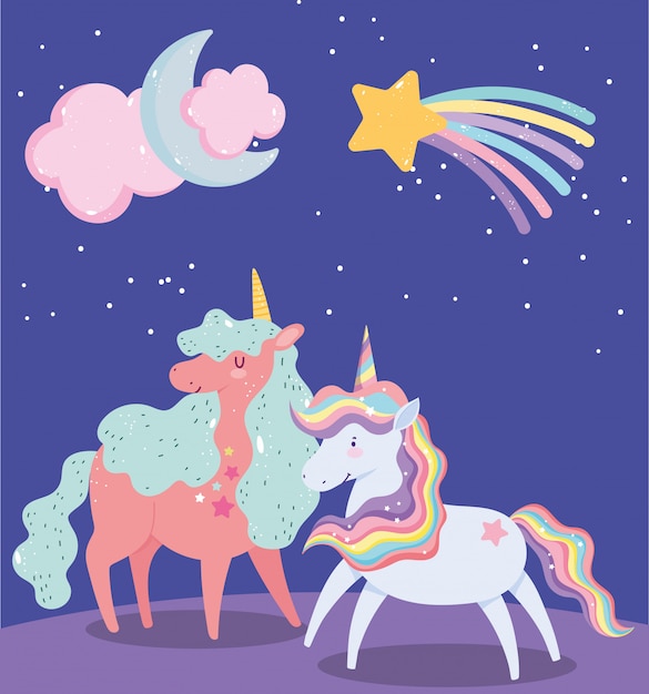 Unicorns animals magic shooting star moon cloud cartoon