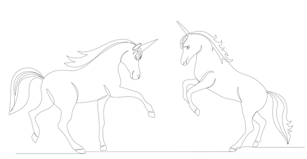 Unicorns drawing by one continuous line