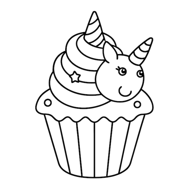 Vector unicron cup cake coloring page for kids