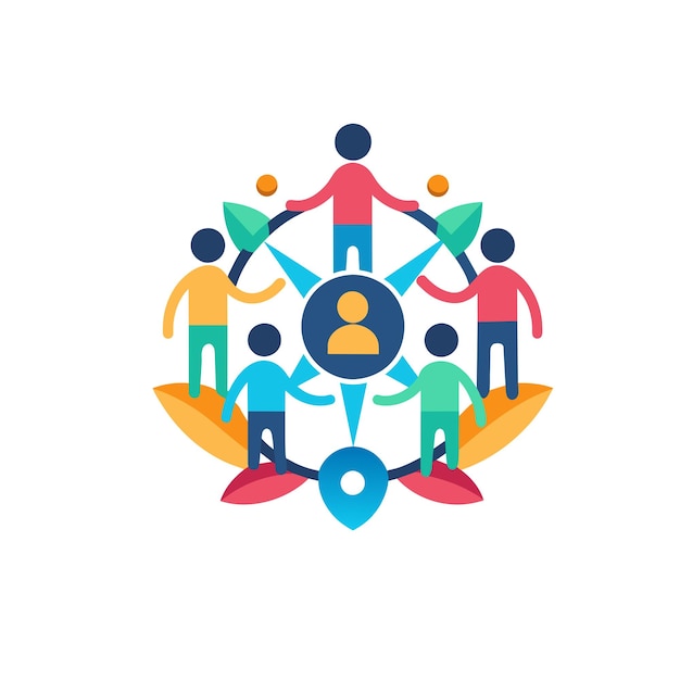 Unified Teamwork Icon Symbolizing Collective Effort and Partnership Among People Gears Unity Circle