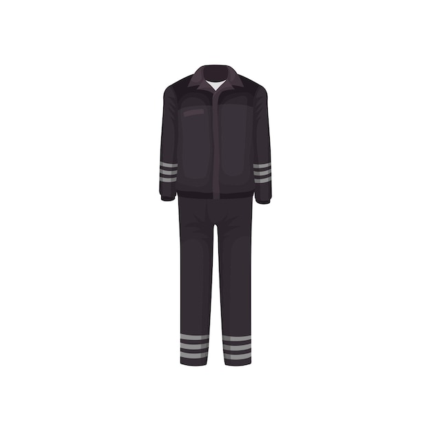 Uniform of guard Black jacket with stripes and pants Working clothes of security staff Workwear theme Cartoon vector design Colorful illustration in flat style isolated on white background