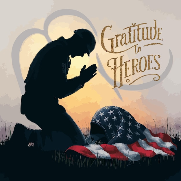 A uniformed American soldier salutes the American flag Memorial day poster