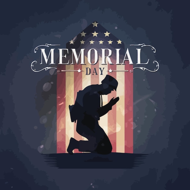 A uniformed American soldier salutes the American flag Memorial day poster