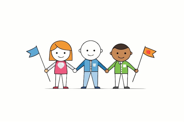 Vector union pride diverse workers holding hands and flags in white background vector illustration