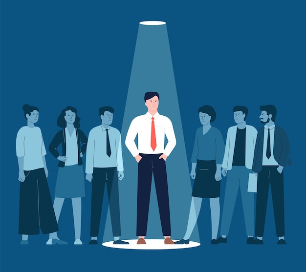 Unique businessman Talent person in spotlight recruit and successful career Business choose individual employee opportunity and leadership recent vector scene