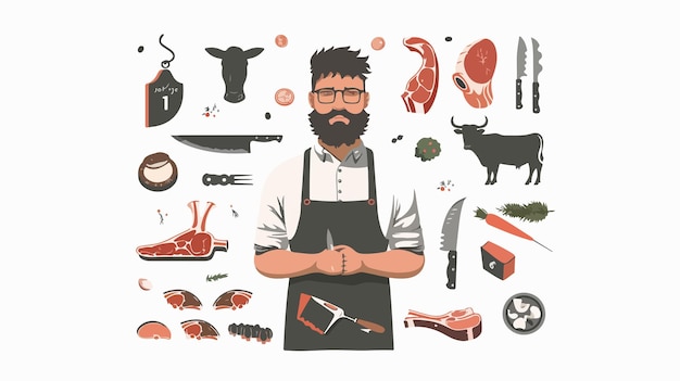 Vector unique butcher shop gourmet deli store logo design for hipster branding