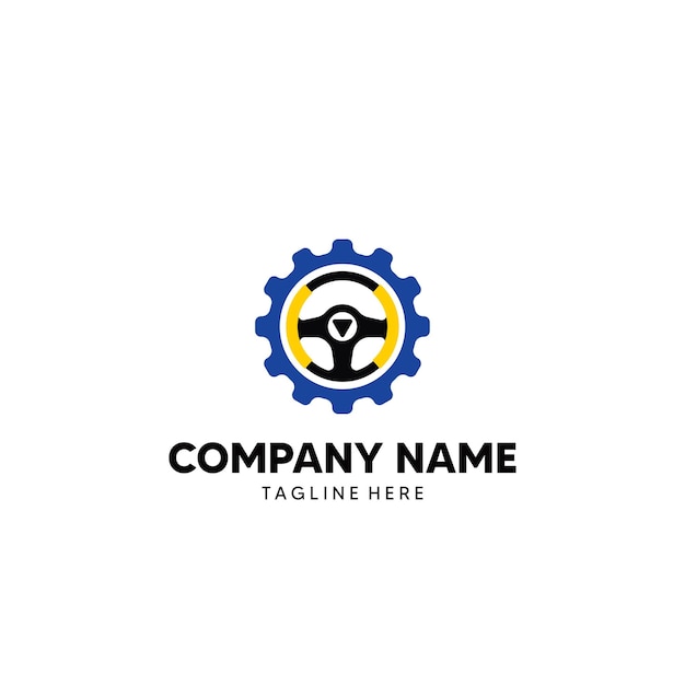 Unique and classic car steering wheel service logo