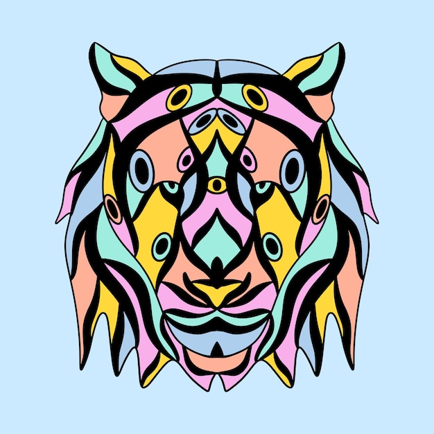 unique creative tiger lion head abstract colorful cubism surrealism style artwork premium vector