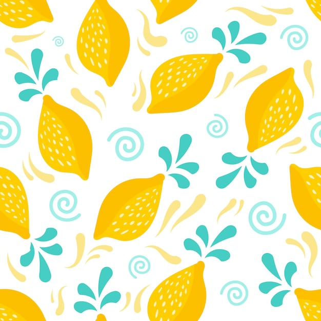 Unique Doodle Lemon Orange Fruit Floral Seamless Pattern Design