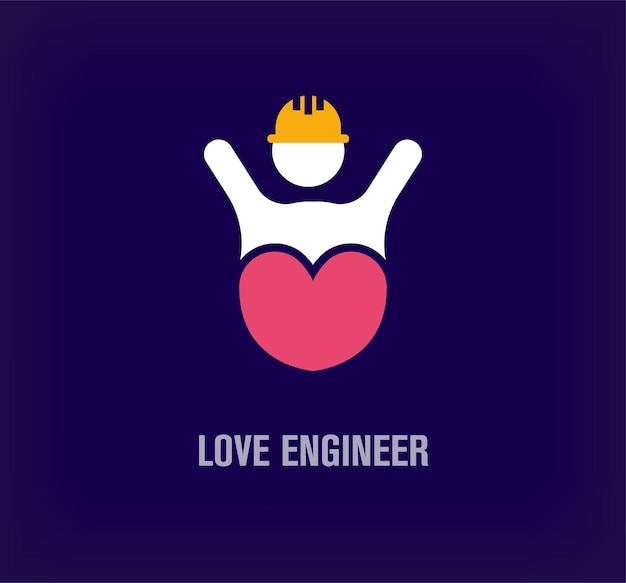 Unique engineer love sign logo Company around heart and people logo template vector