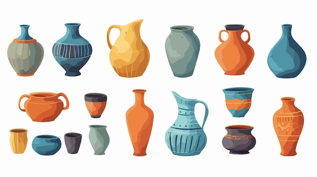 Vector unique handcrafted pottery kitchenware including vases clay bowls and pots