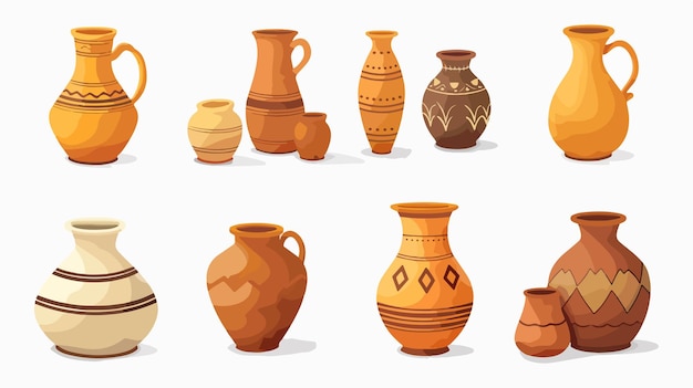 Vector unique handcrafted pottery kitchenware including vases clay bowls and pots