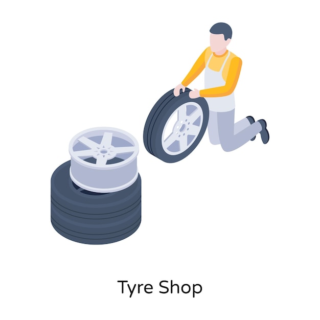 Vector unique isometric icon of tyre shop