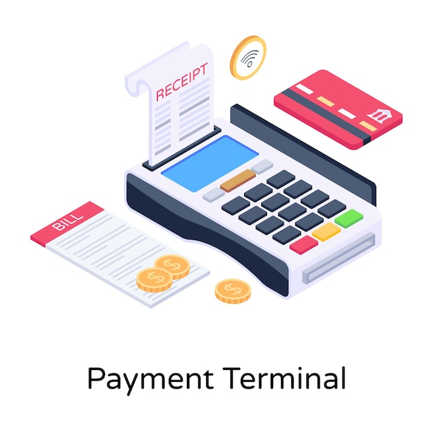 A unique isometric illustration of payment terminal