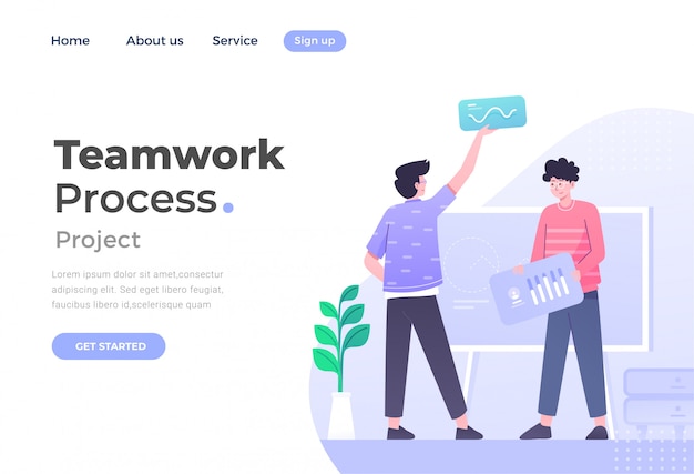 Unique Modern flat design concept of Teamwork for website and mobile website