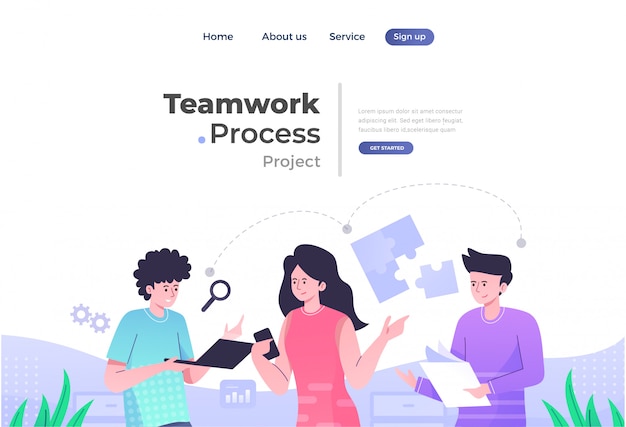 Unique Modern flat design concept of Teamwork for website and mobile website