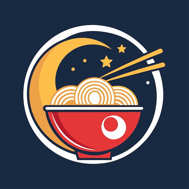 Vector unique moon ramen noodle logo a creative fusion of nighttime comfort and culinary delight