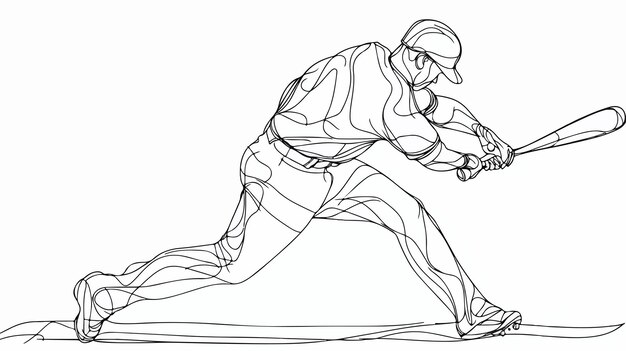 Vector unique one continuous line baseball batting typography design