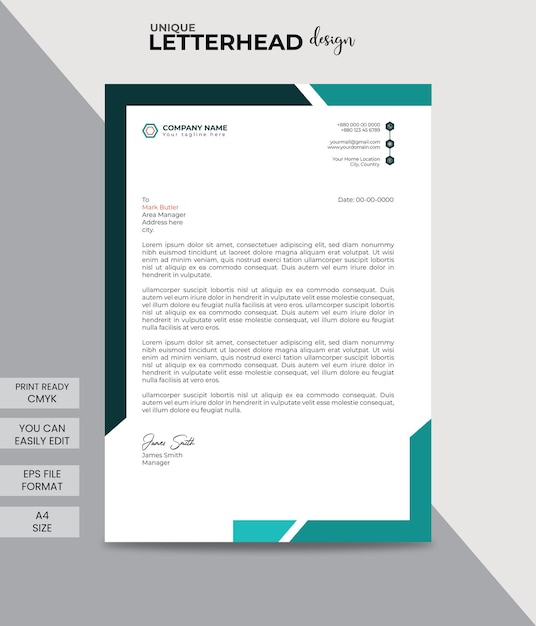 Unique professional modern corporate creative company fully editable a4 letterhead design template