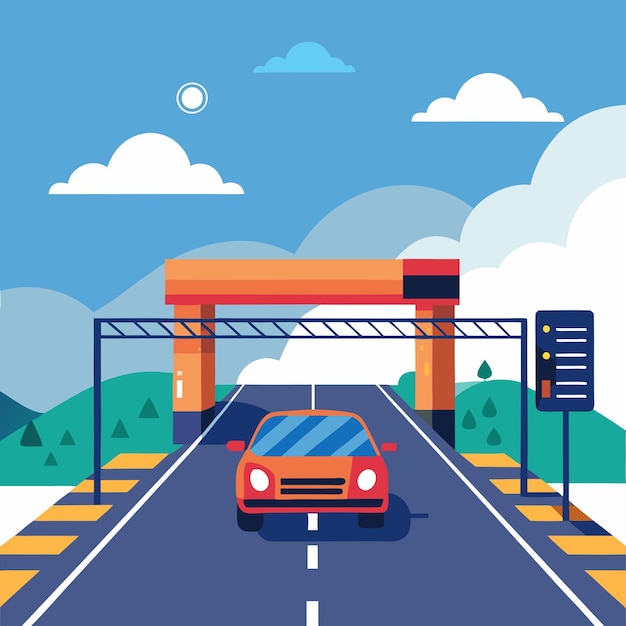 Vector unique vector design for car on the toll road and white background