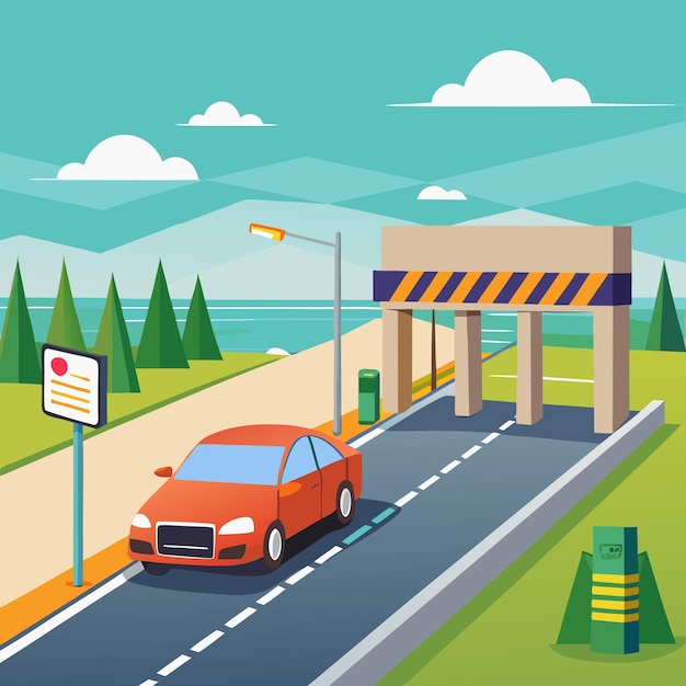 Unique Vector design for Car on the toll road and white background