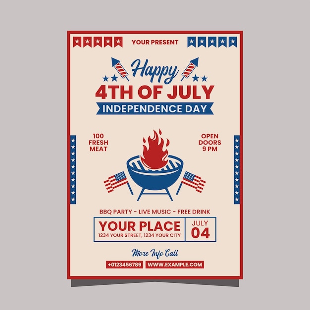 Vector unitade states of america independence day bbq party flyer or poster template design