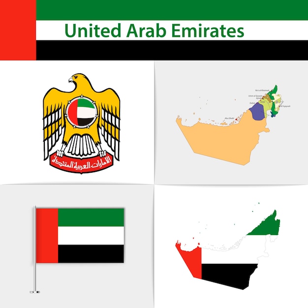 United Arab Emirates flag map and coat of arms