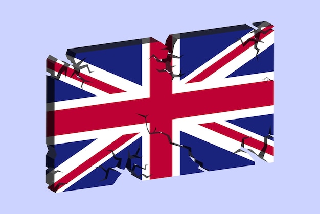 United Kingdom flag on 3D cracked wall vector fracture pattern cracked texture issues concept