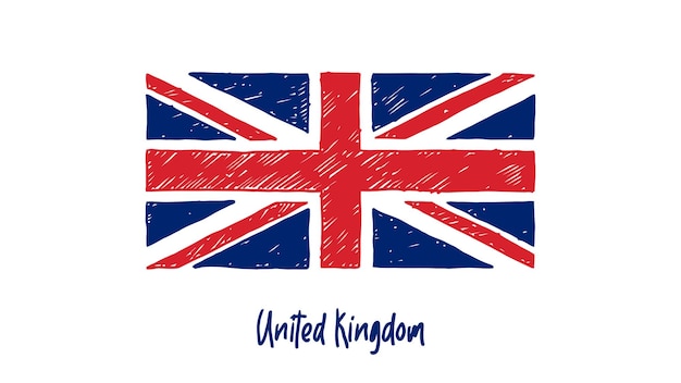 United Kingdom Flag Colored Pencil or Marker Sketch Vector