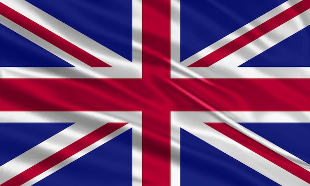 United Kingdom flag design. Waving UK or England flag made of satin or silk fabric. Vector Illustrat