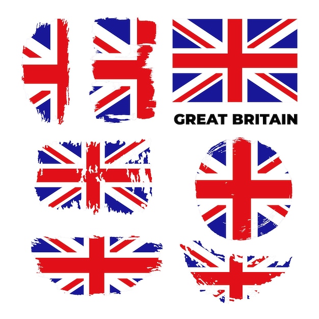 United Kingdom flag national symbol of the Great Britain Union Jack UK flag set Vector illustration