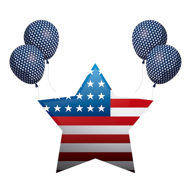 United state of american flag in star shape with balloons helium