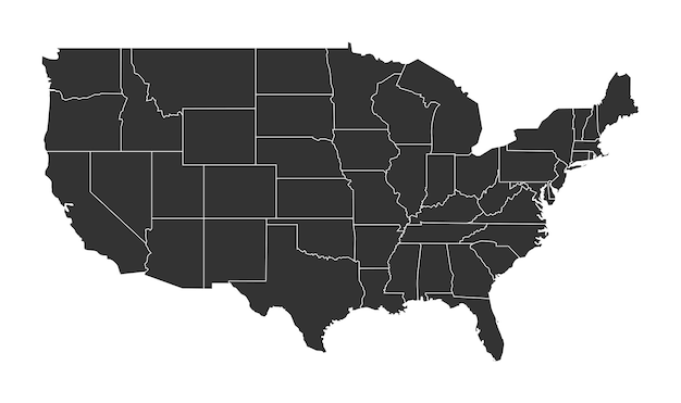 United States of America blank map with states isolated on a white background USA map background